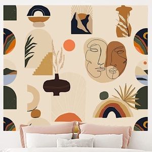 Abstract Facial Pop Art Modern Design Bohemian Indie Tapestry Lined Wall Decor